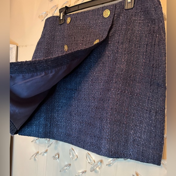 Loft Navy Tweed Wrap Doulbe Button Skirt - Picture 9 of 12